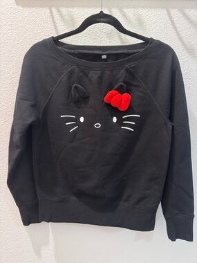 Black Hello Kitty Face Sweatshirt with Red Bow